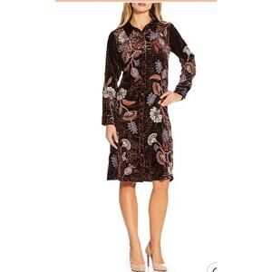 Johnny Was Gineva Embroidered Floral Velvet Shirt Dress Blackberry Sz M ~$398